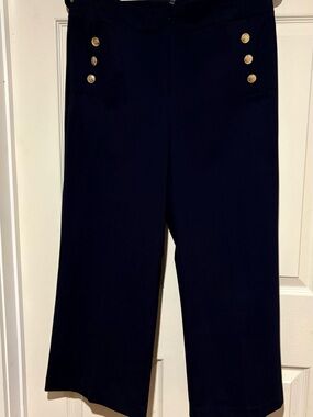 Navy Gold-Button Sailor Crop Pants